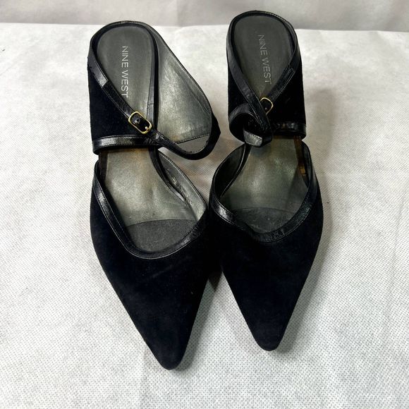 Nine West Strap Slip On Pumps Kitten Heel Black Size 9M - Picture 2 of 10